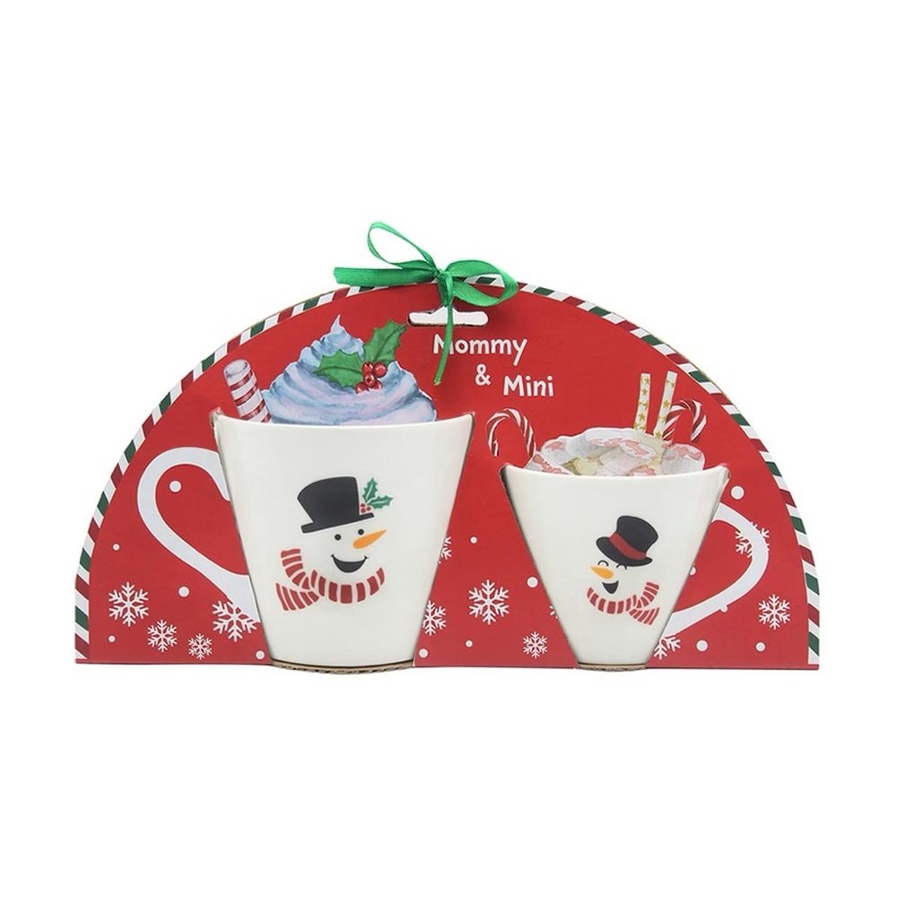 Mommy & Mini Snowman Mug Set - Red and White